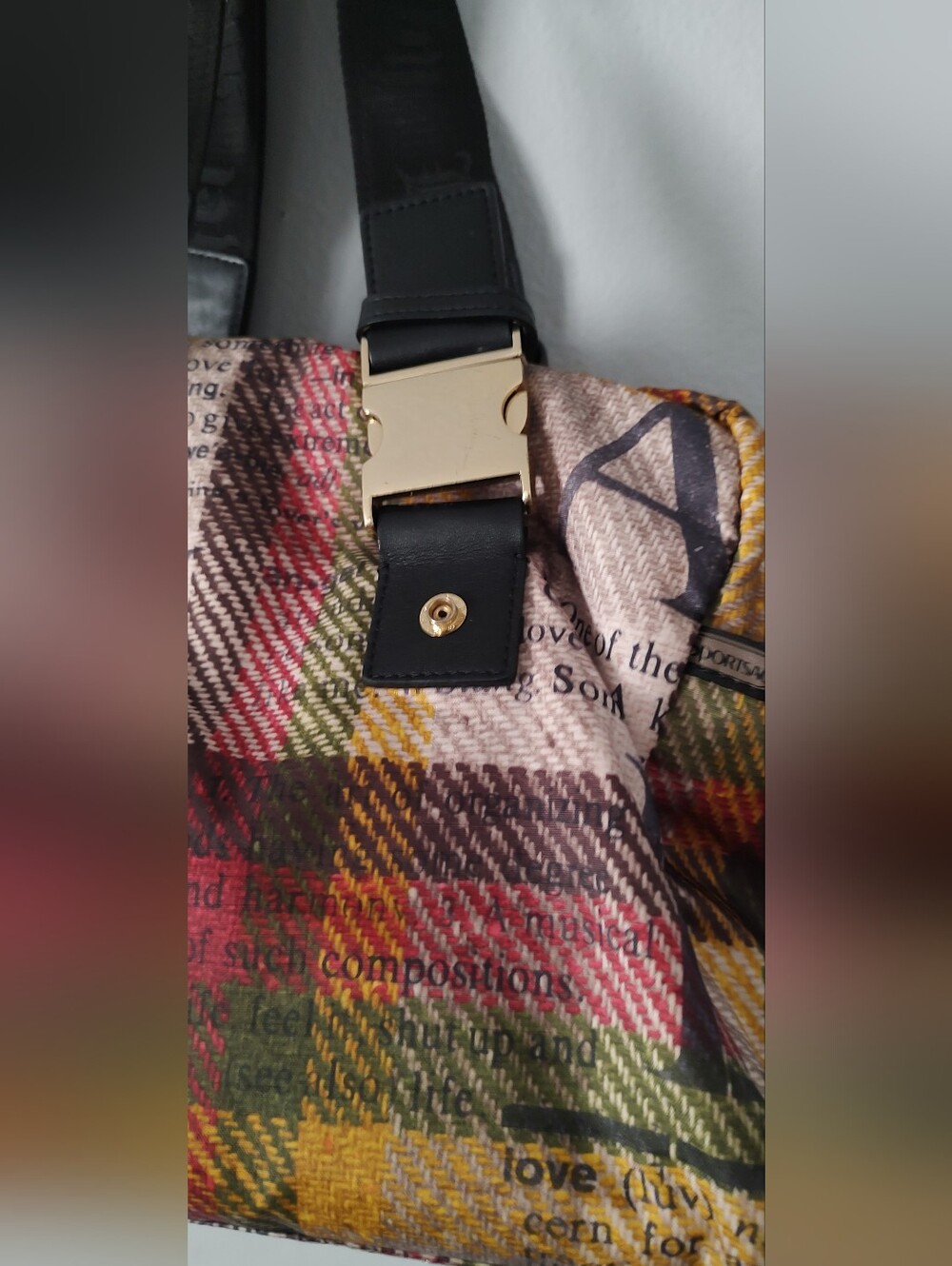 Plaid Multicolor Tote Bag with Gold Accents L.a.m.b - Picture 3 of 14